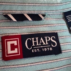 Chaps mens long sleeve collar shirt, front pocket XXL, light blue /stripe